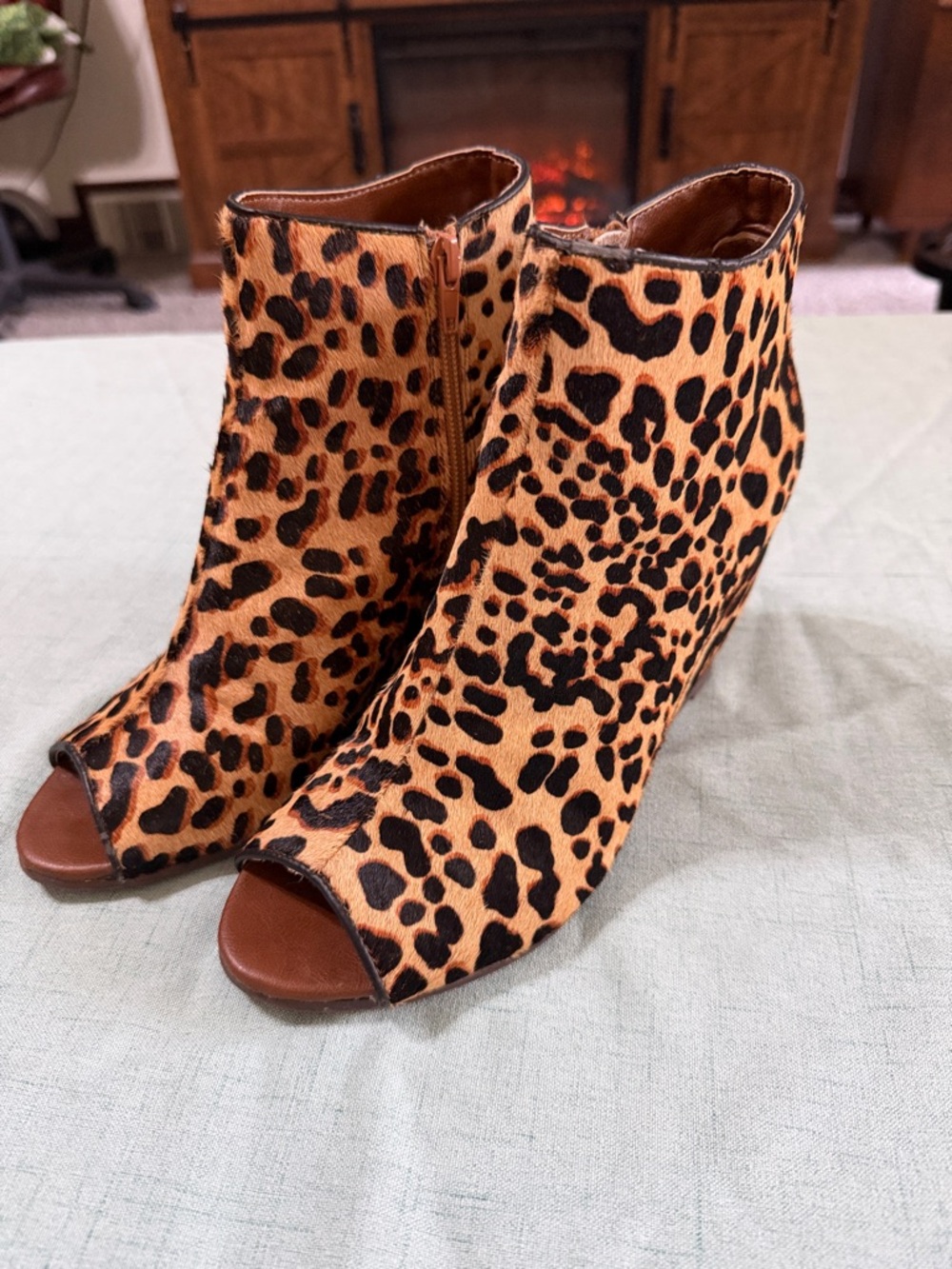 Naughty Monkey “KUDA” Peep Toe Wedge animal print Booties leopard/cheetah Print